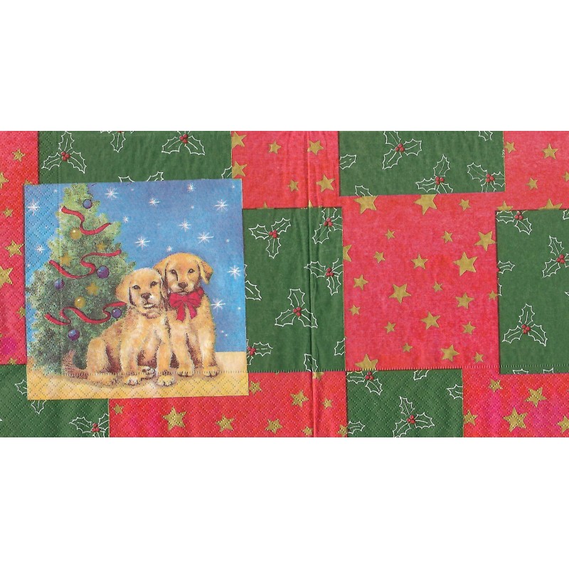 Serviette Hunde vor Weihnachtsbaum
