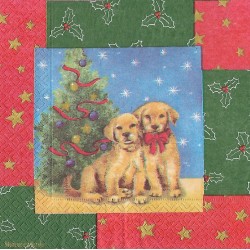 Serviette Hunde vor Weihnachtsbaum