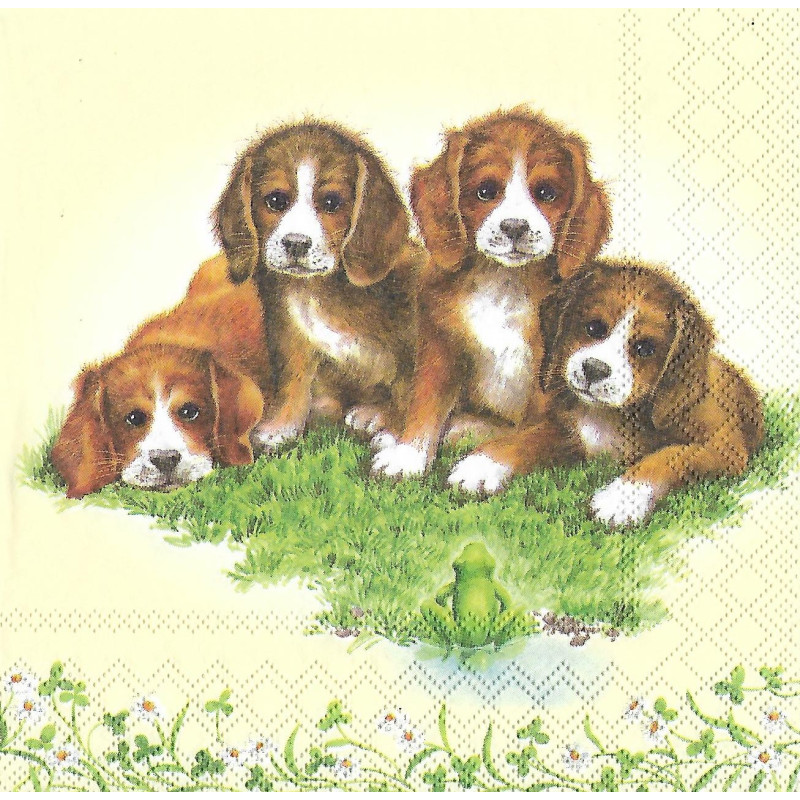 Serviette Welpen mit Frosch