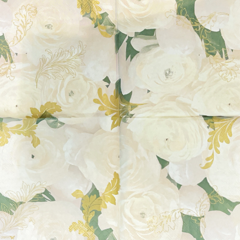 Serviette Rose weiss/gold
