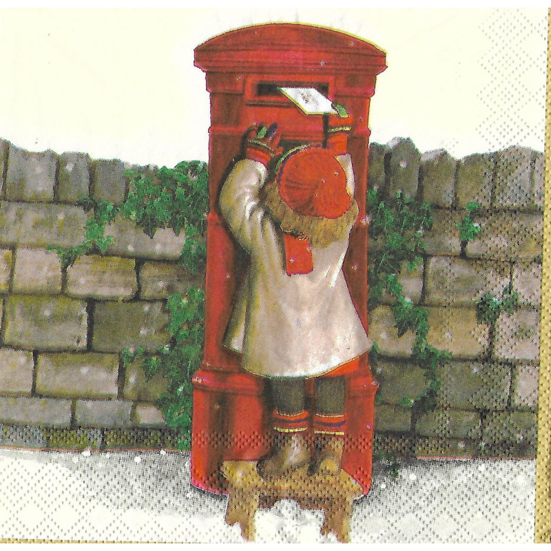 Serviette Kind am Briefkasten