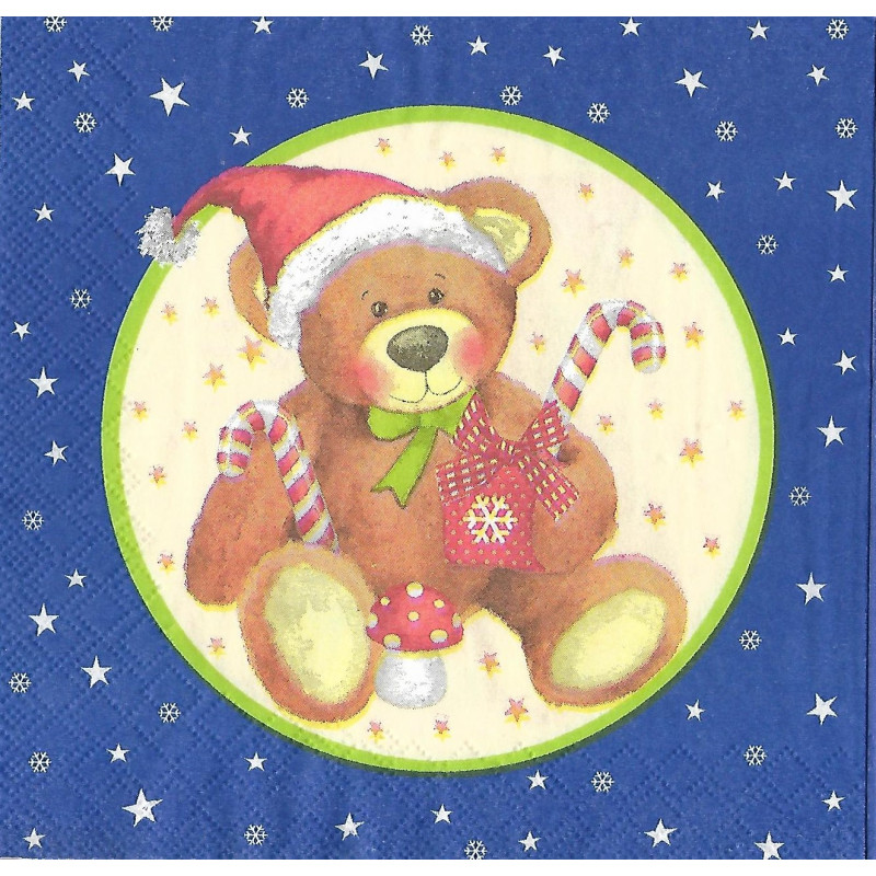 Serviette Weihnachtsbär blau