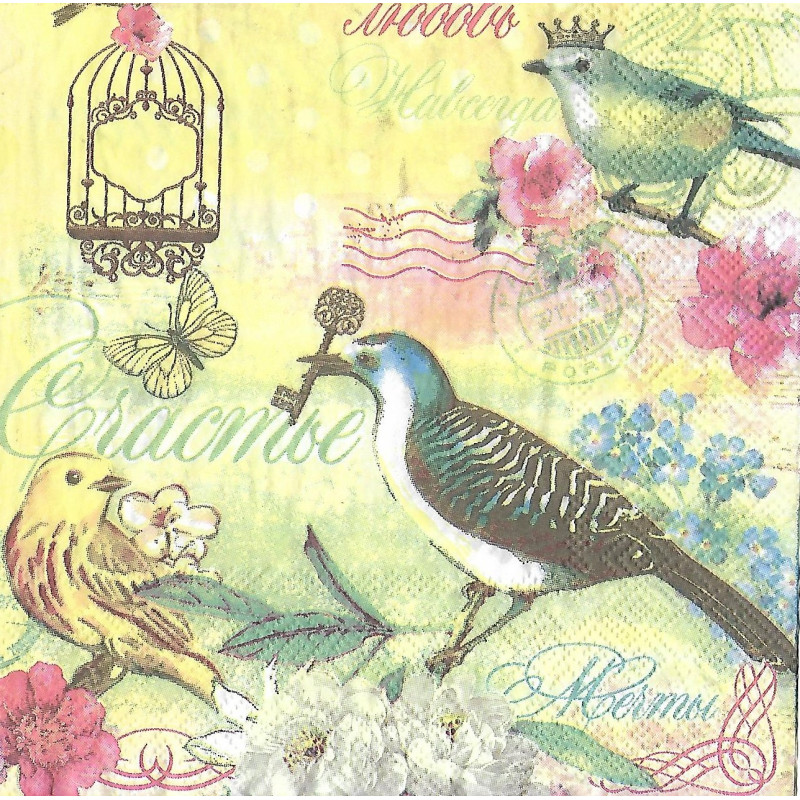 Serviette Vintage Vögel