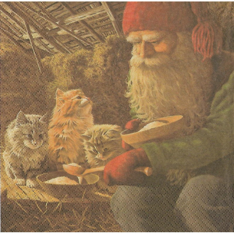 Serviette Nisser mit Katzen in Scheune