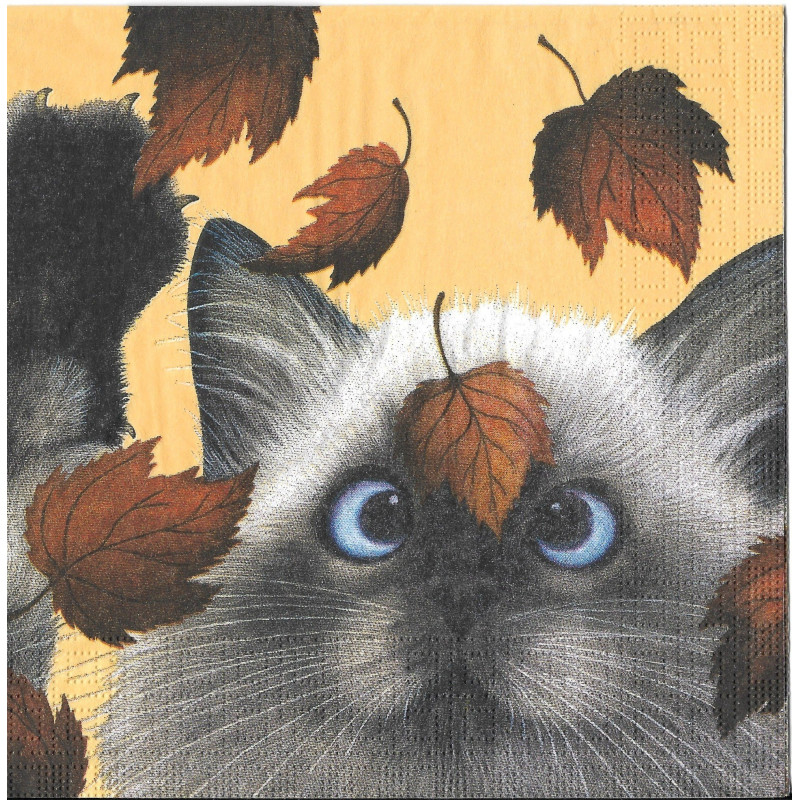 Serviette Katze mit Herbstblättern