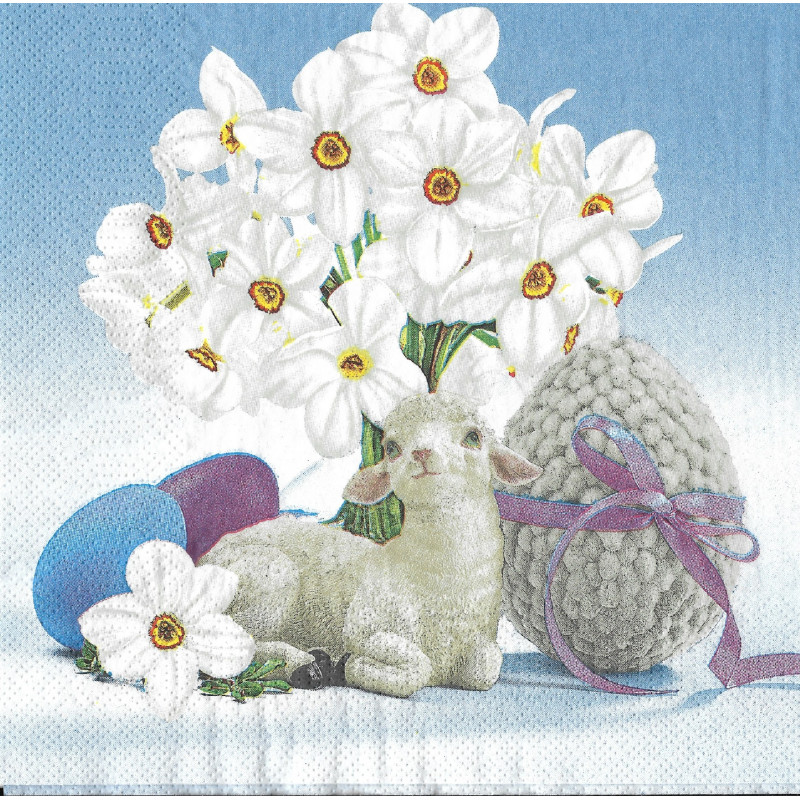 Serviette Osterlamm mit Narzissen und Ostereiern