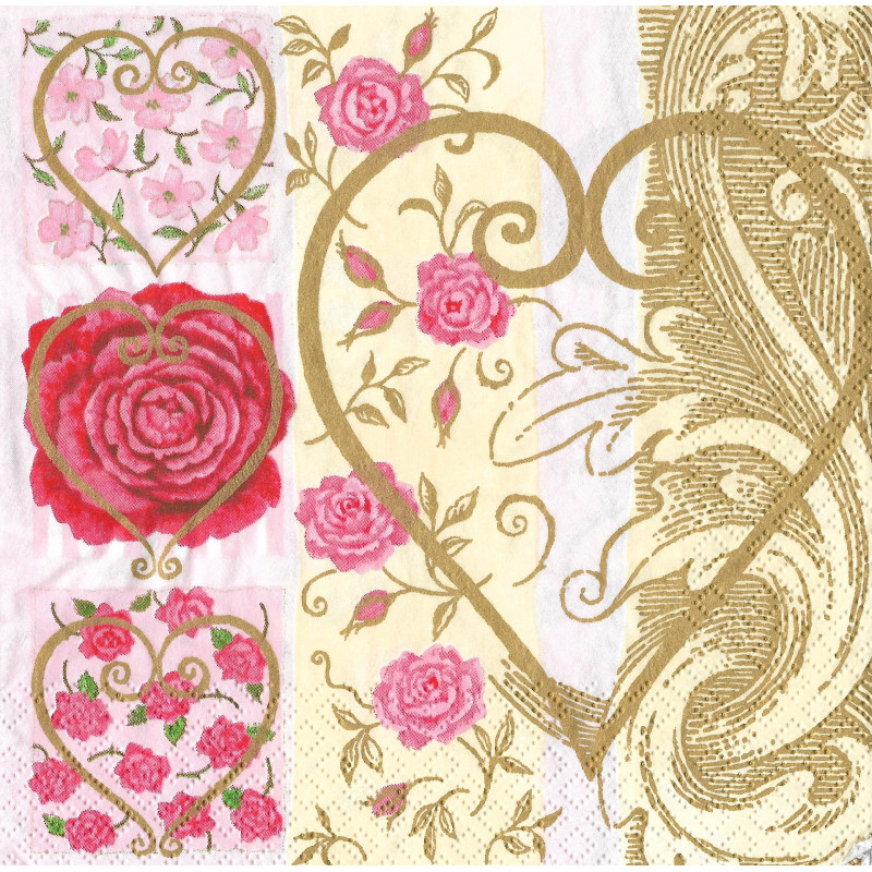 Serviette Herzen mit Rosen – Romantisches Blumenmotiv