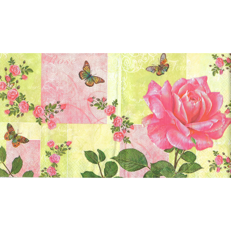 Serviette Rosa Rose mit Schmetterlingen – Blumenmotiv