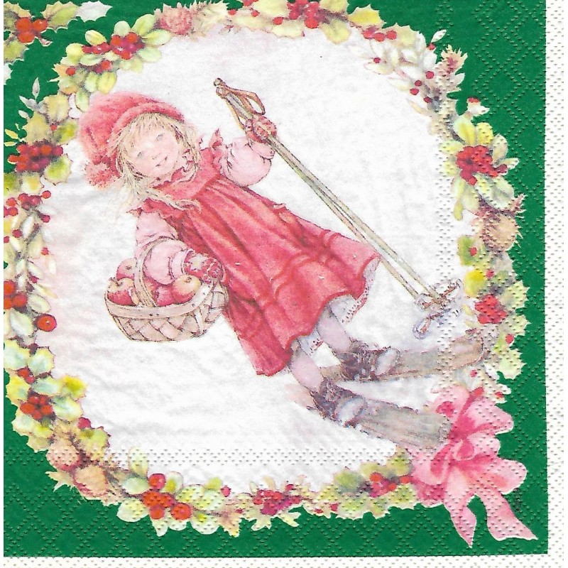 Serviette Mädchen auf Ski***Lisi Martin Original